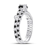 14kt White Gold Round Diamond 3-Stone Bridal Wedding Ring Band Set 1 Cttw