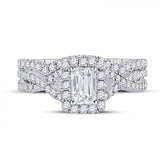 14kt White Gold Emerald Diamond Bridal Wedding Ring Band Set 1-5/8 Cttw