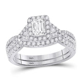 14kt White Gold Emerald Diamond Bridal Wedding Ring Band Set 1-5/8 Cttw
