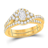 14kt Yellow Gold Emerald Diamond Bridal Wedding Ring Band Set 1-1/4 Cttw
