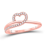10kt Rose Gold Womens Round Diamond Heart Ring 1/6 Cttw