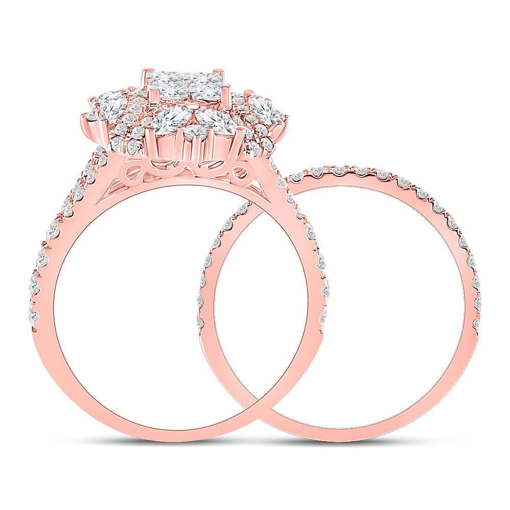 14kt Rose Gold Princess Marquise Diamond Bridal Wedding Ring Band Set 1-3/4 Cttw