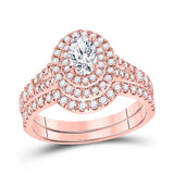 14kt Rose Gold Oval Diamond Bridal Wedding Ring Band Set 1-1/4 Cttw