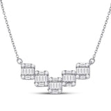 14kt White Gold Womens Round Baguette Diamond Square Pendant Necklace 1/2 Cttw