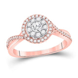 14kt Rose Gold Womens Round Diamond Halo Solitaire Ring 1/2 Cttw