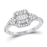 14kt White Gold Womens Baguette Diamond Fashion Cluster Ring 5/8 Cttw