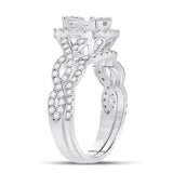 14kt White Gold Baguette Diamond Bridal Wedding Ring Band Set 1 Cttw
