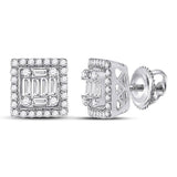 14kt White Gold Womens Baguette Diamond Square Cluster Earrings 3/8 Cttw