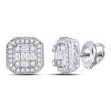 14kt White Gold Womens Baguette Diamond Fashion Cluster Earrings 3/8 Cttw