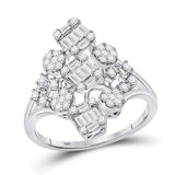 14kt White Gold Womens Baguette Diamond Scattered Cluster Ring 3/4 Cttw