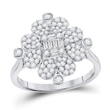 14kt White Gold Womens Baguette Diamond Clover Cluster Ring 3/4 Cttw