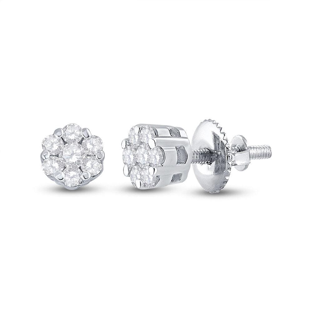 10kt White Gold Womens Round Diamond Flower Cluster Earrings 1/10 Cttw