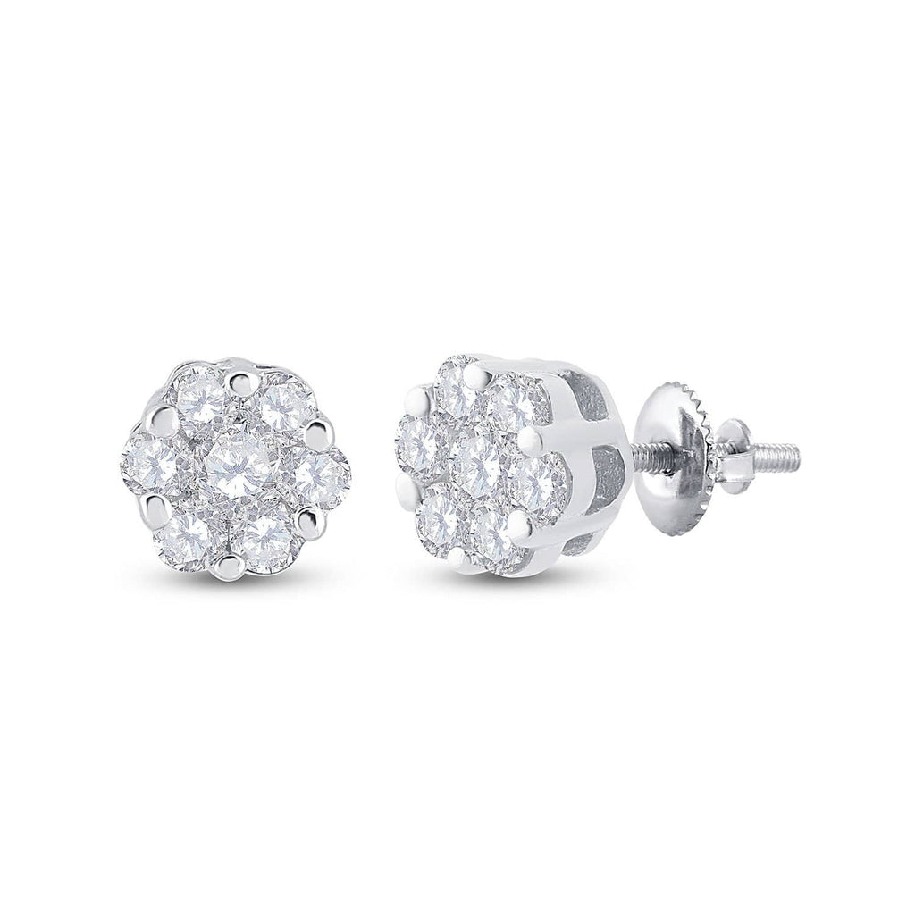 10kt White Gold Womens Round Diamond Cluster Earrings 1/6 Cttw