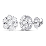 14kt White Gold Womens Round Diamond Flower Cluster Earrings 1-3/4 Cttw