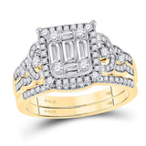 14kt Yellow Gold Baguette Diamond Square Bridal Wedding Ring Band Set 1 Cttw