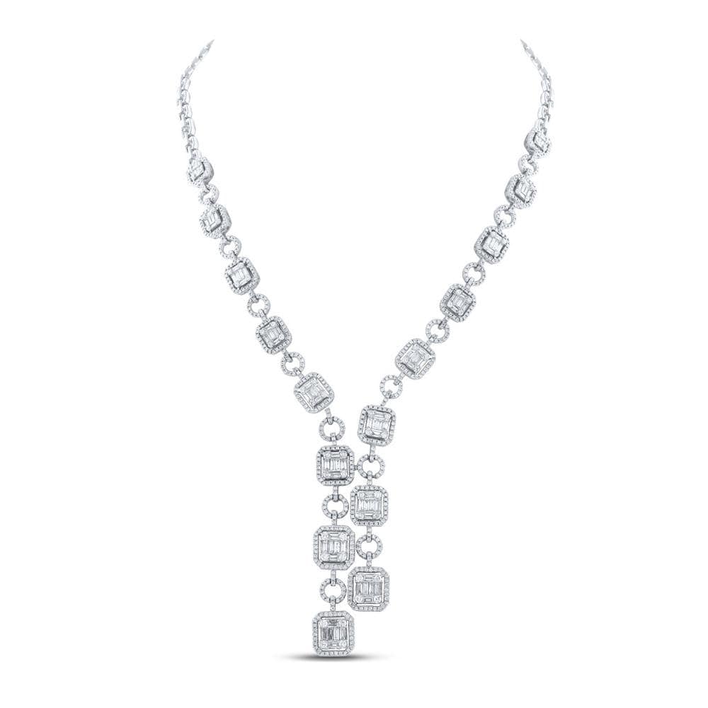 14kt White Gold Womens Baguette Diamond Fashion Necklace 6 Cttw