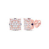 14kt Rose Gold Womens Round Diamond Blue Sapphire Cluster Earrings 1/2 Cttw