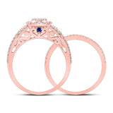 14kt Rose Gold Womens Round Diamond Cluster Bridal Wedding Ring Band Set /8 Cttw