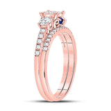14kt Rose Gold Womens Round Diamond Solitaire Bridal Wedding Ring Band Set /8 Cttw