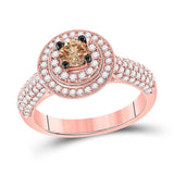 14kt Rose Gold Round Brown Diamond Halo Bridal Wedding Engagement Ring 1 Cttw
