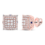 14kt Rose Gold Womens Round Diamond Blue Sapphire Square Earrings 1 Cttw