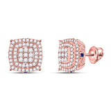 14kt Rose Gold Womens Round Diamond Blue Sapphire Square Earrings 7/8 Cttw