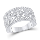 14kt White Gold Womens Round Diamond Filigree Fashion Ring 5/8 Cttw
