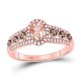 14kt Rose Gold Womens Oval Morganite Brown Diamond Solitaire Ring 1 Cttw