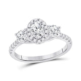 14kt White Gold Oval Diamond 3-stone Bridal Wedding Engagement Ring 1-1/5 Cttw