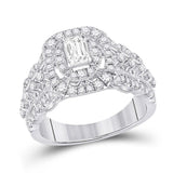 14kt White Gold Emerald Diamond Halo Bridal Wedding Engagement Ring 1-1/3 Cttw