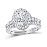 10kt White Gold Round Diamond Oval Halo Bridal Wedding Ring Band Set 1 Cttw