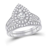10kt White Gold Round Diamond Pear Bridal Wedding Ring Band Set 1 Cttw