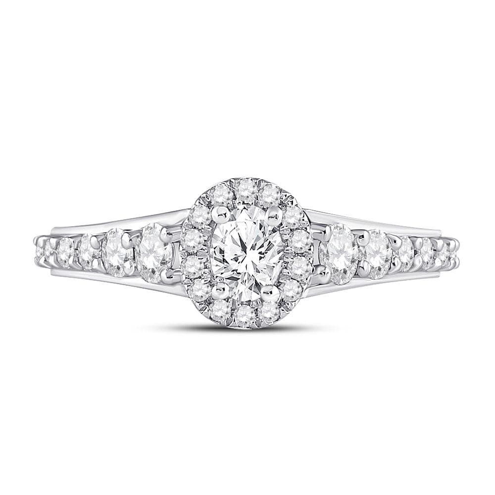 14kt White Gold Oval Diamond Halo Bridal Wedding Engagement Ring 1-1/4 Cttw