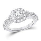 14kt White Gold Round Diamond Halo Bridal Wedding Engagement Ring 1-1/2 Cttw