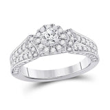 14kt White Gold Round Diamond Halo Bridal Wedding Engagement Ring 1-1/5 Cttw