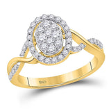 14kt Yellow Gold Womens Round Diamond Oval Cluster Ring 1/2 Cttw