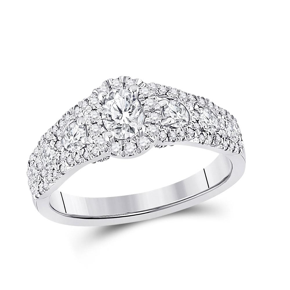 14kt White Gold Oval Diamond Halo Bridal Wedding Engagement Ring 1-1/5 Cttw