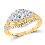 10kt Yellow Gold Womens Round Diamond Triple Cluster Ring 1/2 Cttw