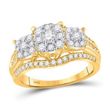 10kt Yellow Gold Womens Round Diamond Cluster 3-stone Ring 1 Cttw