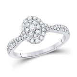10kt White Gold Womens Round Diamond Oval Cluster Ring 1/2 Cttw