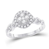 10kt White Gold Womens Round Diamond Cluster Halo Ring 1/2 Cttw