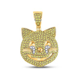 10kt Yellow Gold Mens Round Yellow Color Enhanced Diamond Cat Emoji Charm Pendant 3/4 Cttw