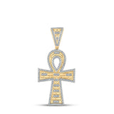 10kt Yellow Gold Mens Round Diamond Ankh Cross Charm Pendant 1/2 Cttw