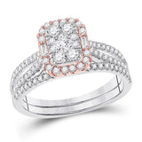 14kt Two-tone Gold Princess Diamond Bridal Wedding Ring Band Set 3/4 Cttw