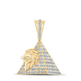 10kt Yellow Gold Mens Round Diamond Lion Pyramid Charm Pendant 1/4 Cttw