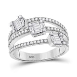 14kt White Gold Womens Baguette Diamond Triple Cluster Fashion Ring 3/4 Cttw