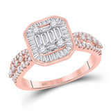 14kt Rose Gold Womens Baguette Diamond Square Cluster Ring /8 Cttw