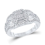 14kt White Gold Baguette Diamond Square Bridal Wedding Engagement Ring 3/4 Cttw
