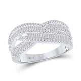 14kt White Gold Womens Baguette Diamond Crossover Cocktail Ring 3/4 Cttw