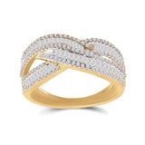14kt Yellow Gold Womens Baguette Diamond Crossover Band Ring /8 Cttw